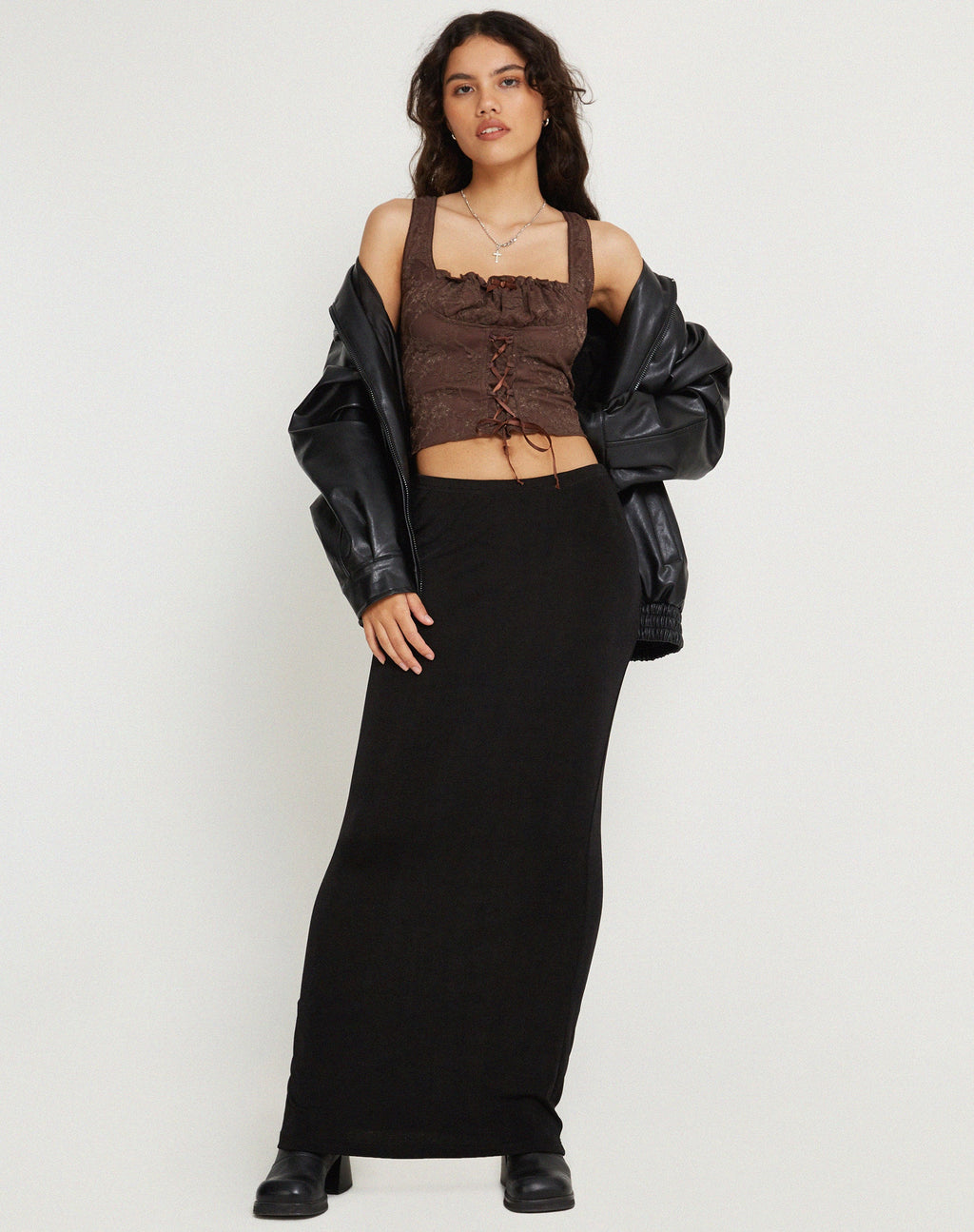 Asahi Crop Top in Lace Chestnut Brown (Top court en dentelle)