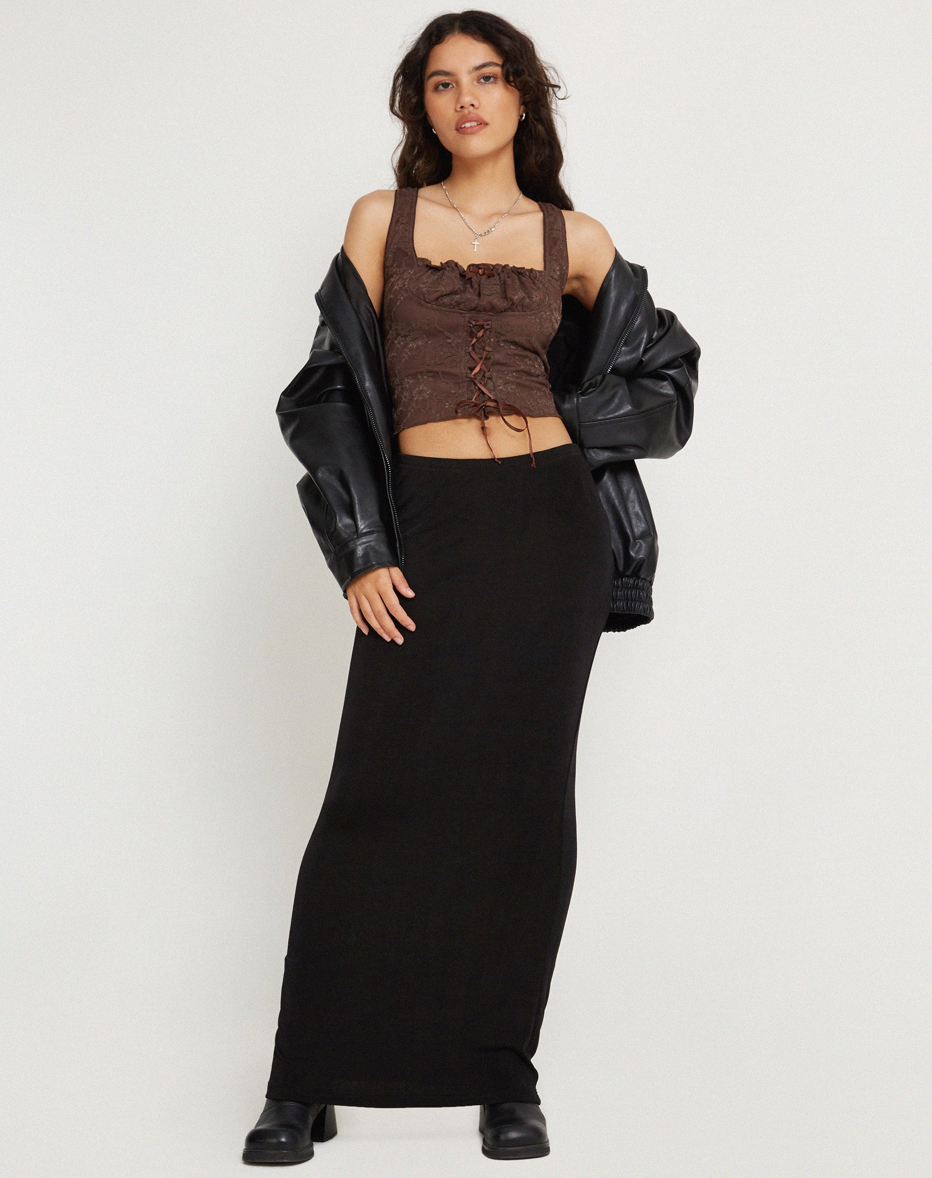 image de Asahi Crop Top in Lace Chestnut Brown