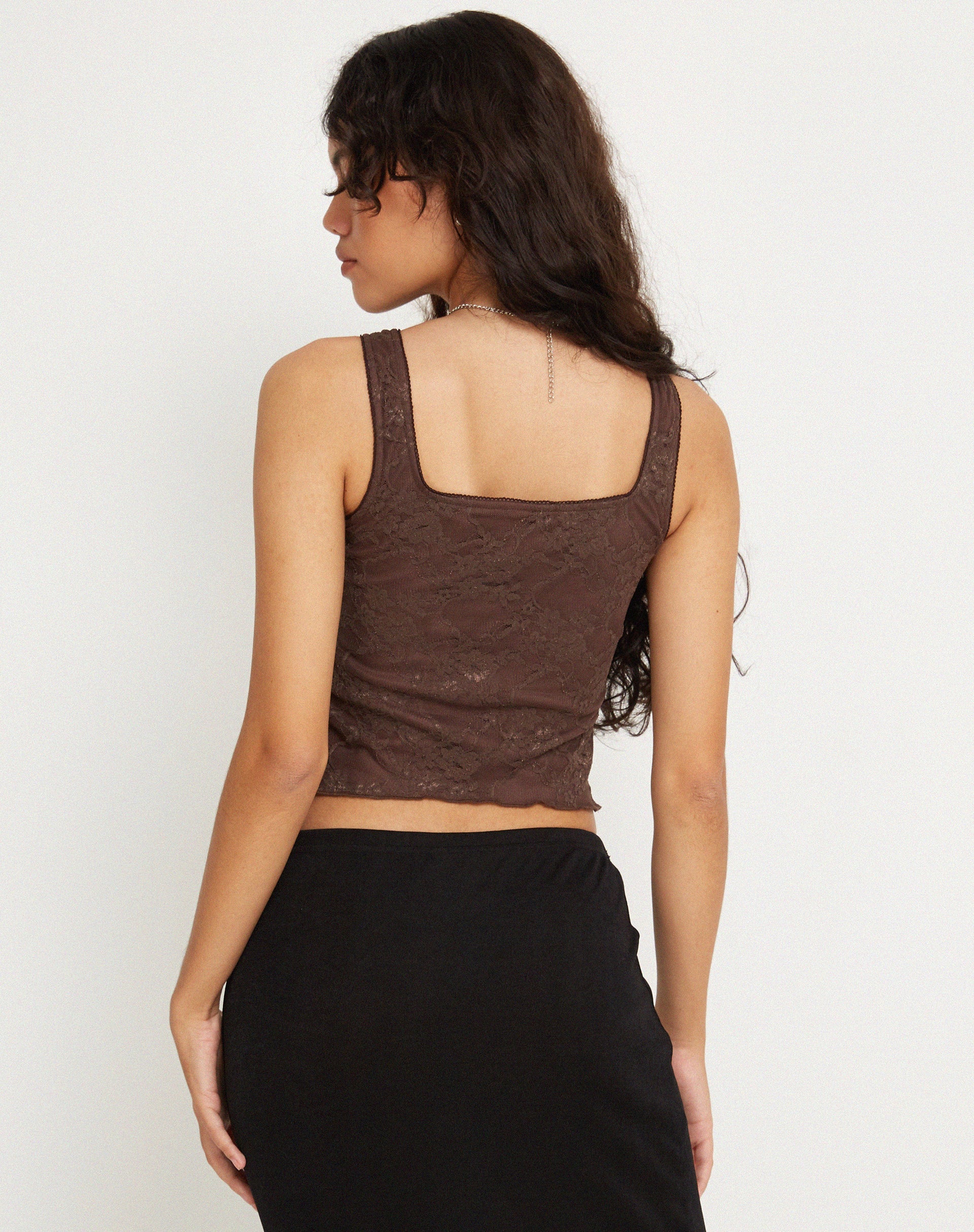 image de Asahi Crop Top in Lace Chestnut Brown