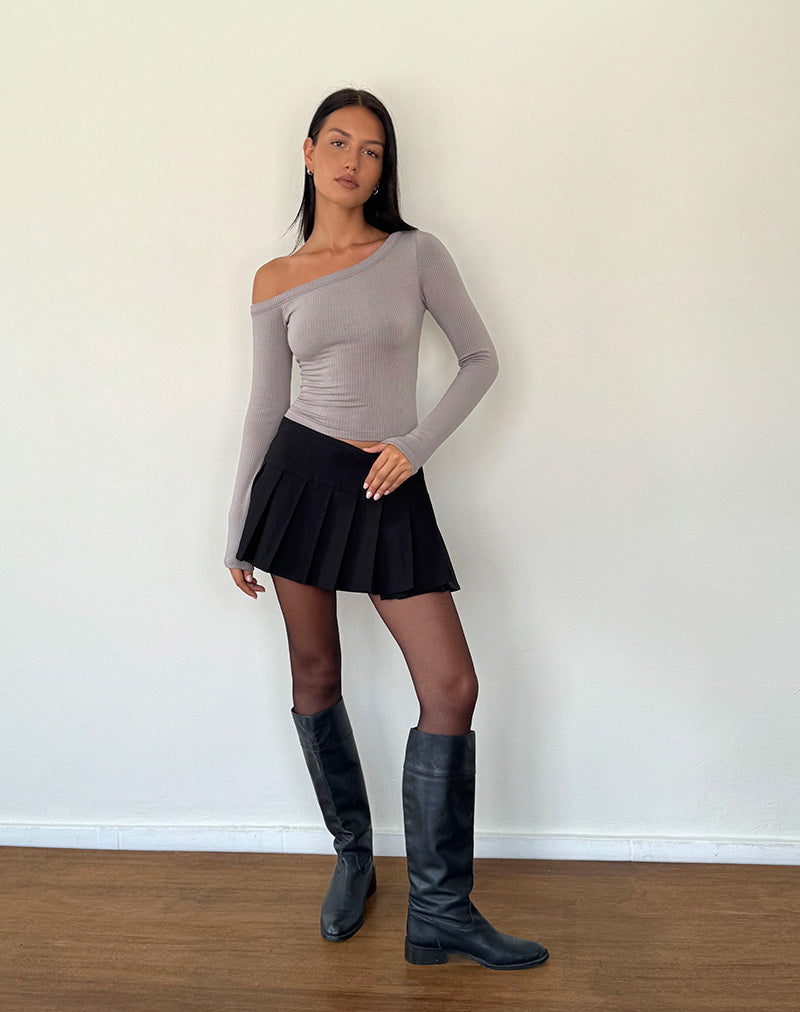 Image de Ashia Top à manches longues asymétriques en gris éléphant