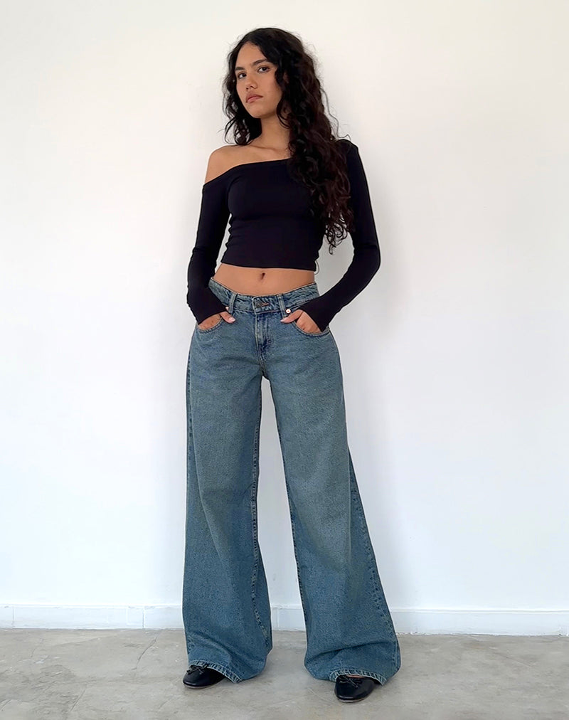 Image de Roomy Oversized Low Rise Jeans in Vintage Blue Green