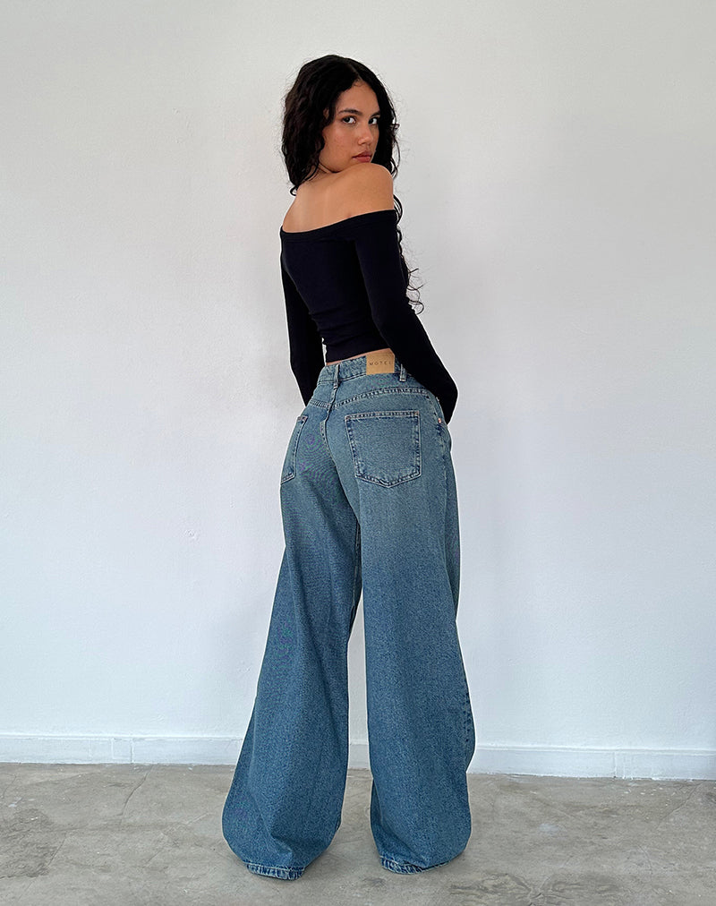 Image de Roomy Oversized Low Rise Jeans in Vintage Blue Green