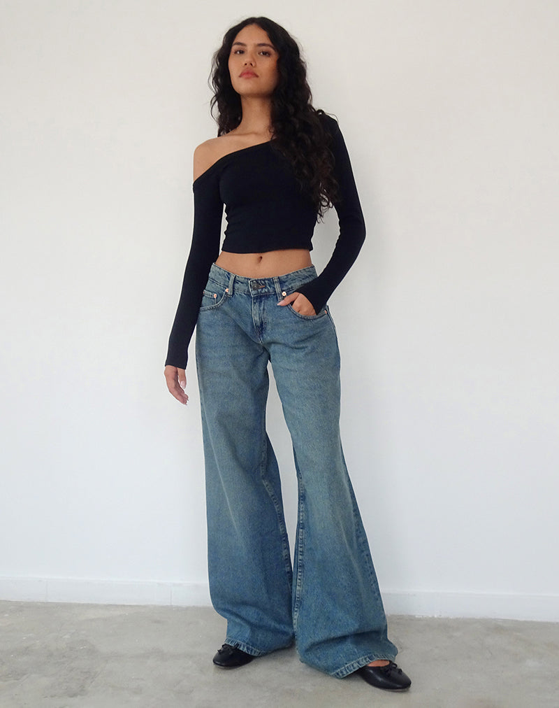 Image de Roomy Oversized Low Rise Jeans in Vintage Blue Green