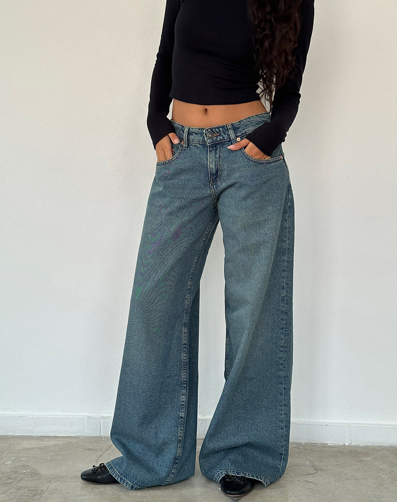 Image de Roomy Oversized Low Rise Jeans in Vintage Blue Green