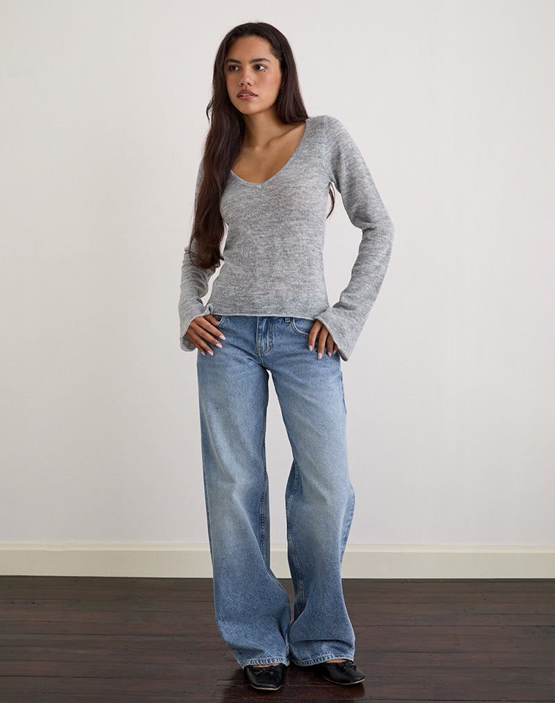Ashla Long Sleeve Top in Sheer Knit Grey (Top à manches longues en maille transparente)