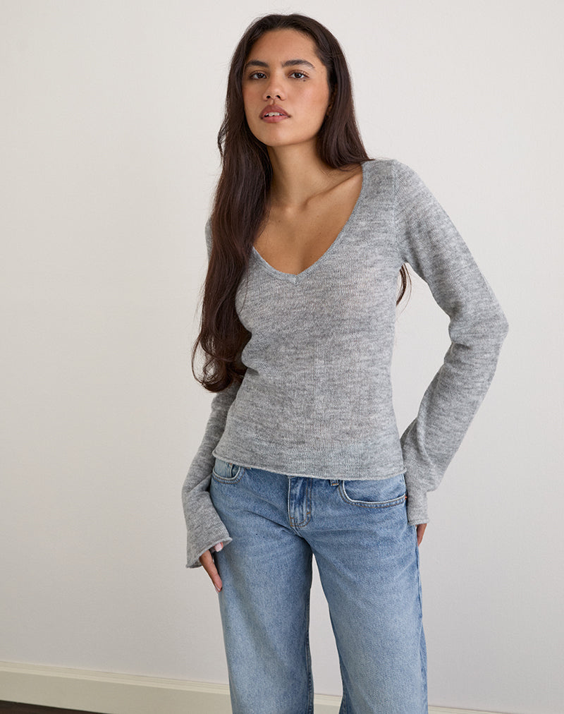 Image de Ashla Long Sleeve Top in Sheer Knit Grey