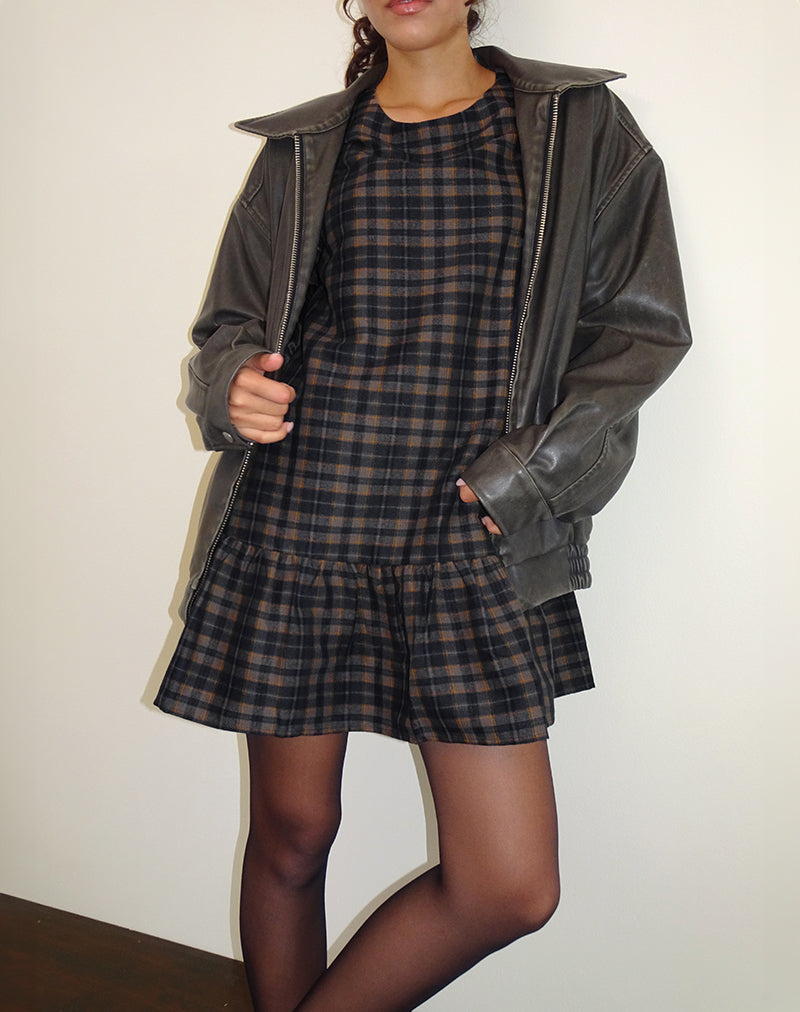 Asterin - Mini robe à smocks à carreaux - Marine - Moutarde