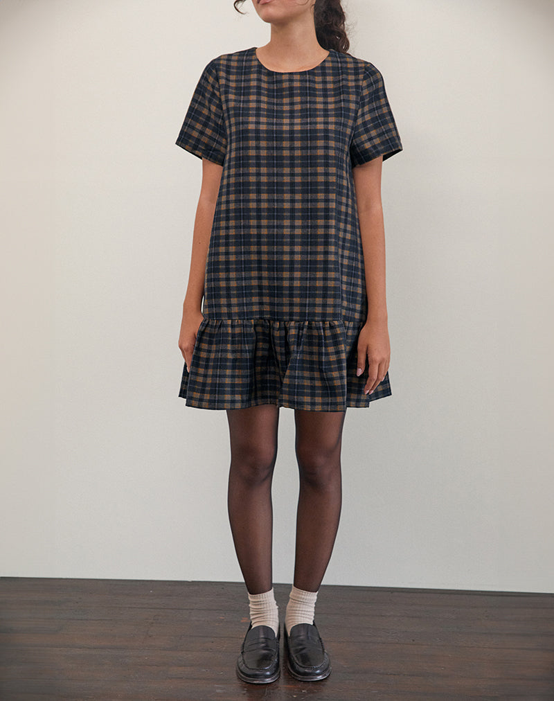 Asterin - Mini robe à smocks à carreaux - Marine - Moutarde