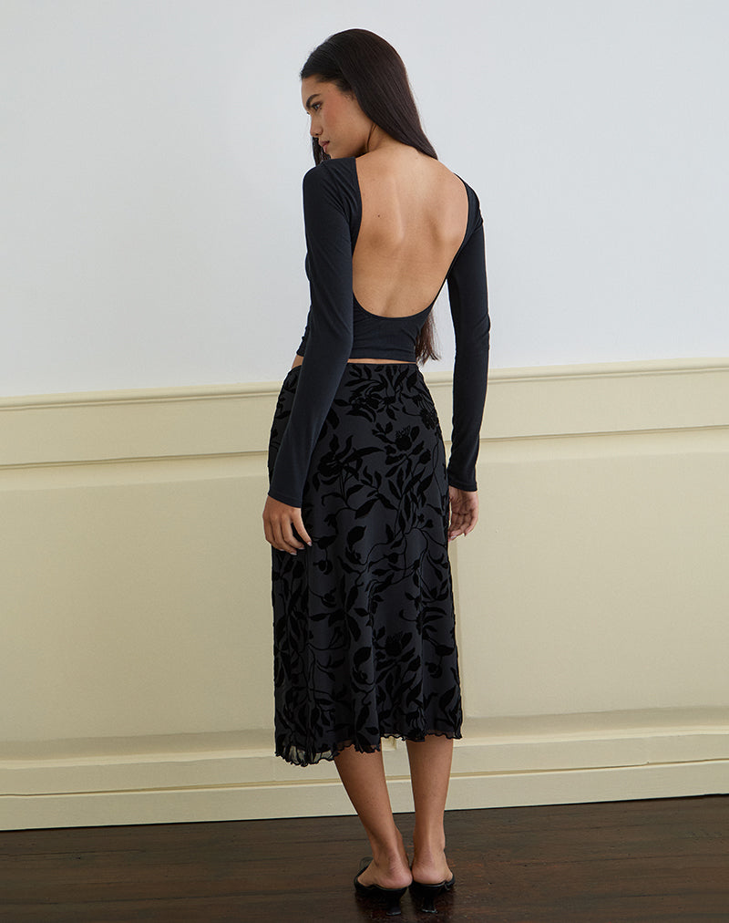 Image de Atira Midi Skirt in Flock Leaf Flower Black