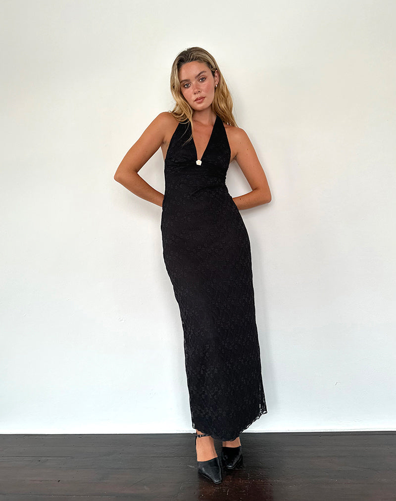Atma - Robe longue dos nu en dentelle Canina - Noir