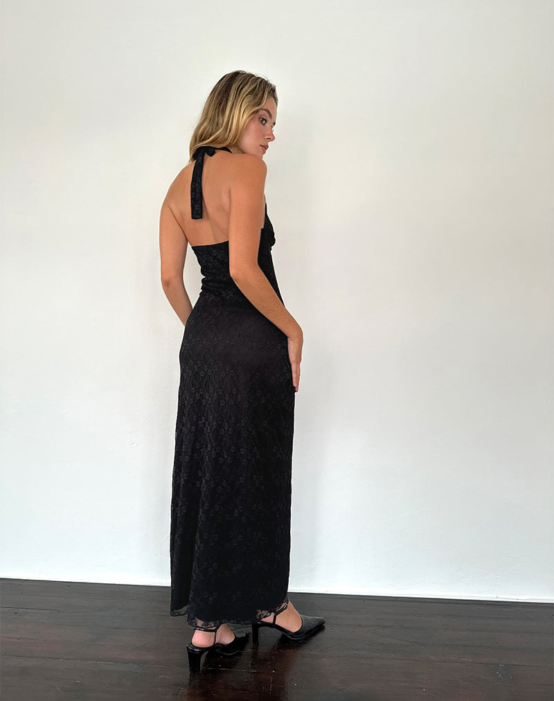 Atma - Robe longue dos nu en dentelle Canina - Noir
