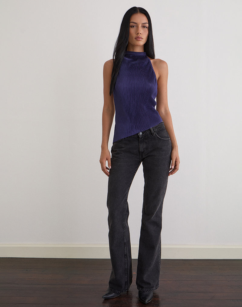 Image de Atsila High Neck Sleeveless Top in Plisse Navy
