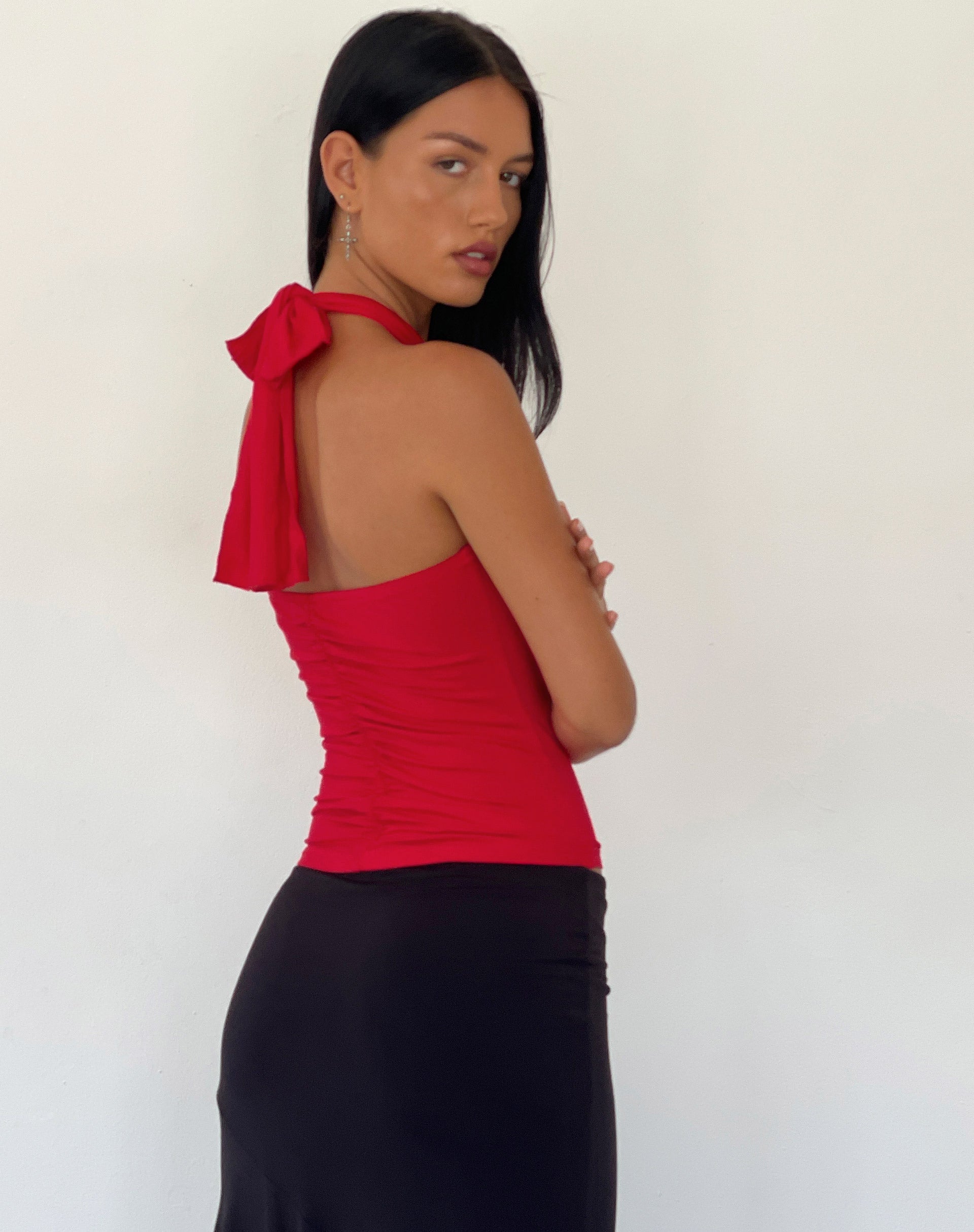 Image de Audrey Halterneck Top in Red Soft Slinky