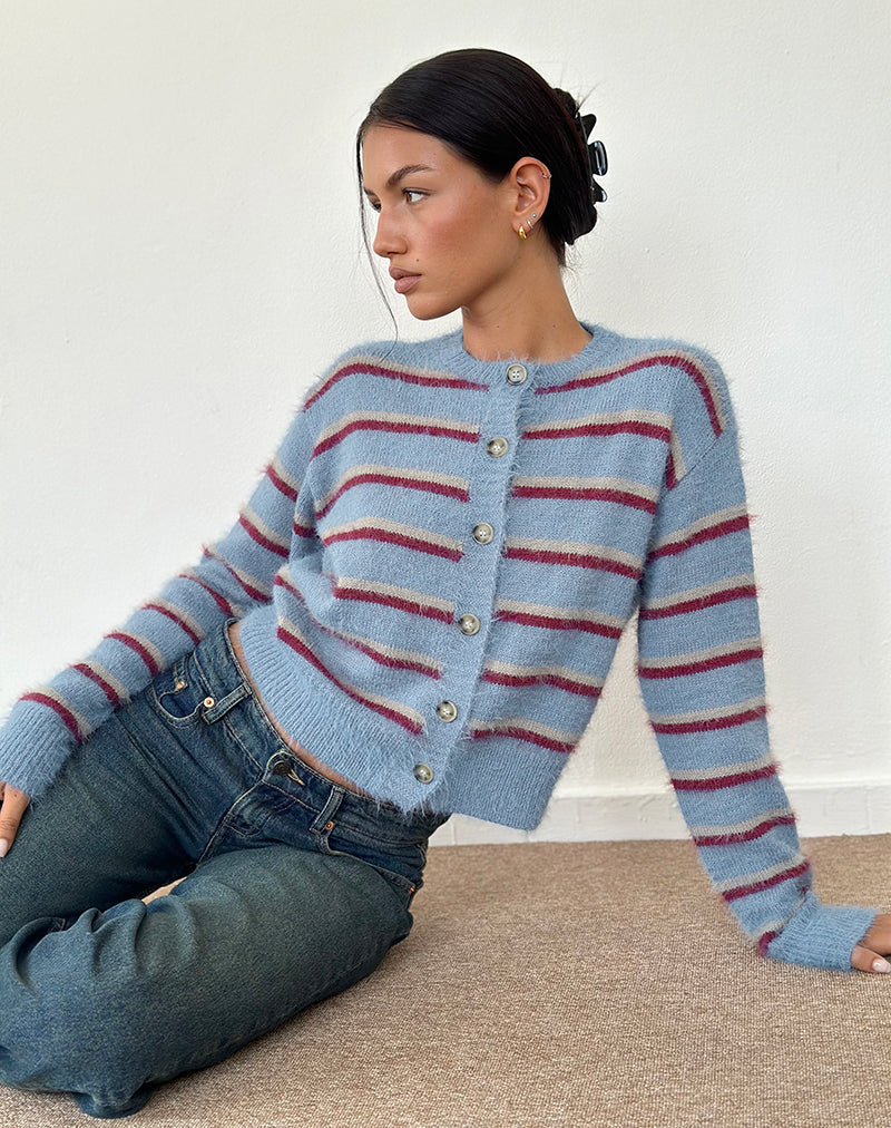 Cardigan Audrina à rayures bleues et rouges