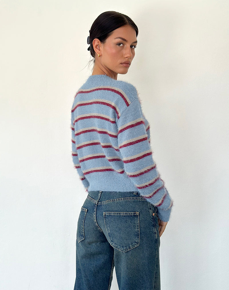 Image de Audrina Cardigan à rayures bleues et rouges