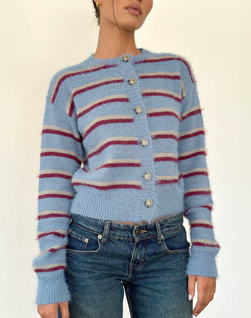 Cardigan Audrina à rayures bleues et rouges