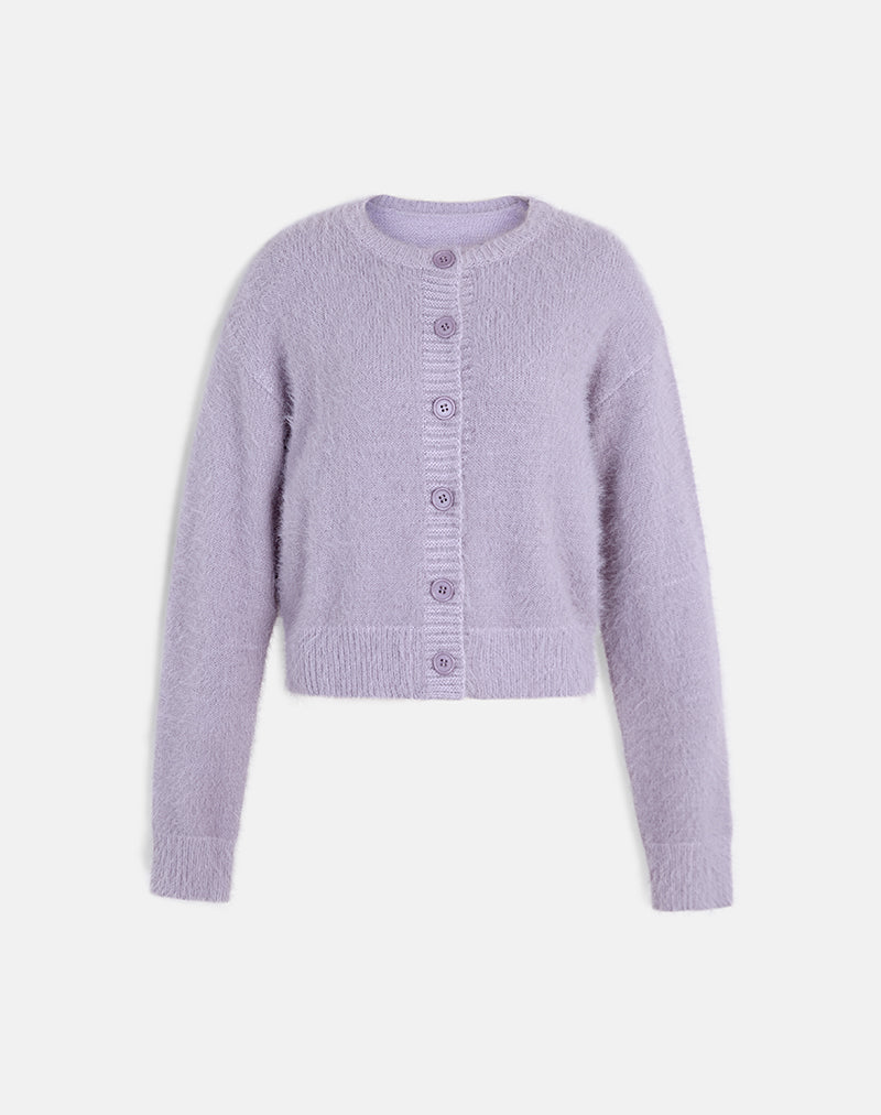 Image de Audrina Cardigan en maille duveteuse Dusty Lilac
