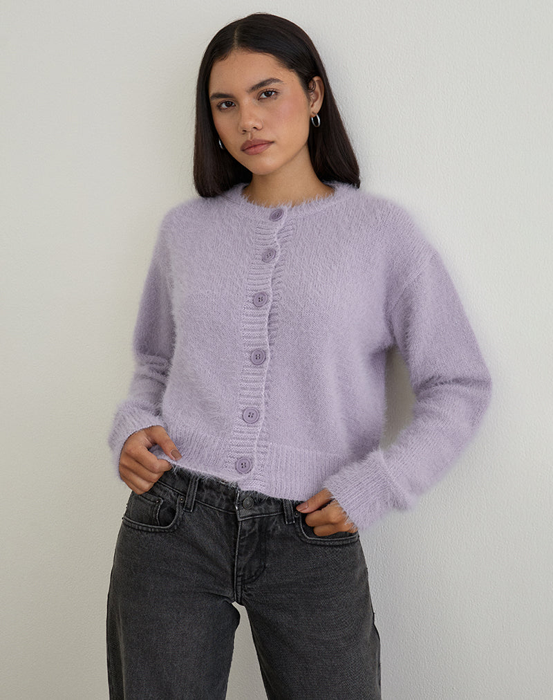 Image de Audrina Cardigan en maille duveteuse Dusty Lilac