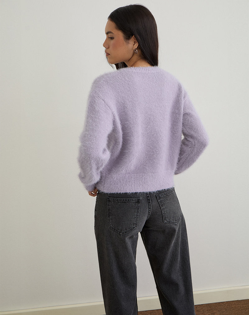 Image de Audrina Cardigan en maille duveteuse Dusty Lilac
