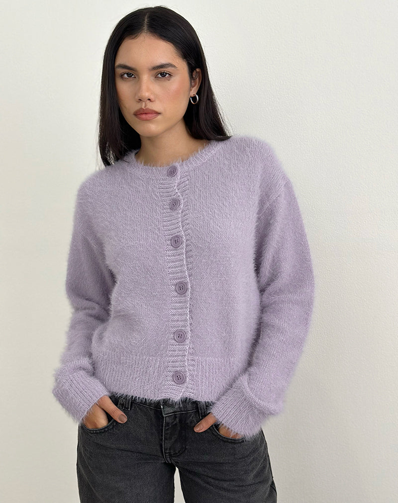 Image de Audrina Cardigan en maille duveteuse Dusty Lilac