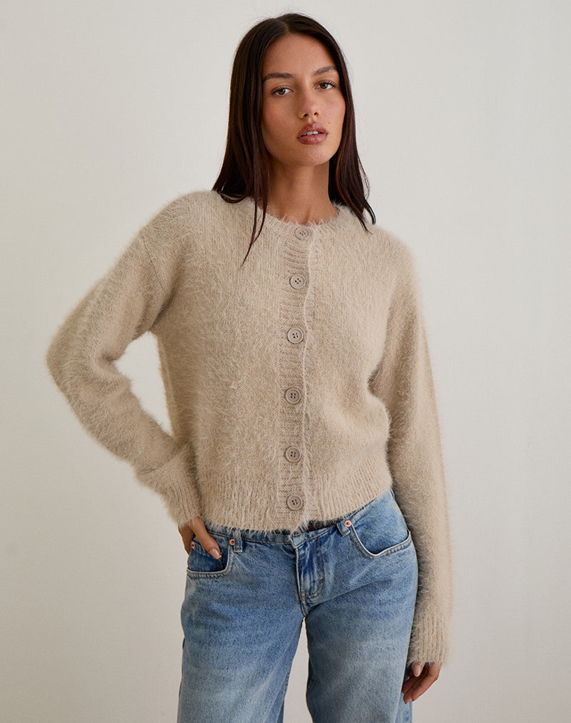 Image de Audrina Cardigan en maille duveteuse Beige