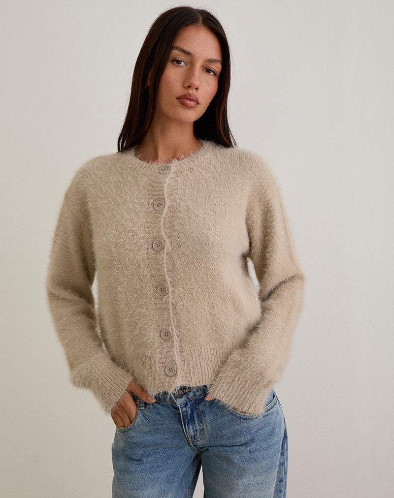 Image de Audrina Cardigan en maille duveteuse Beige
