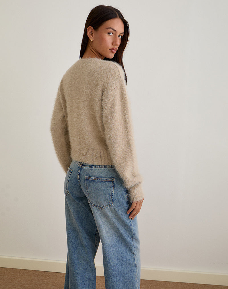 Image de Audrina Cardigan en maille duveteuse Beige