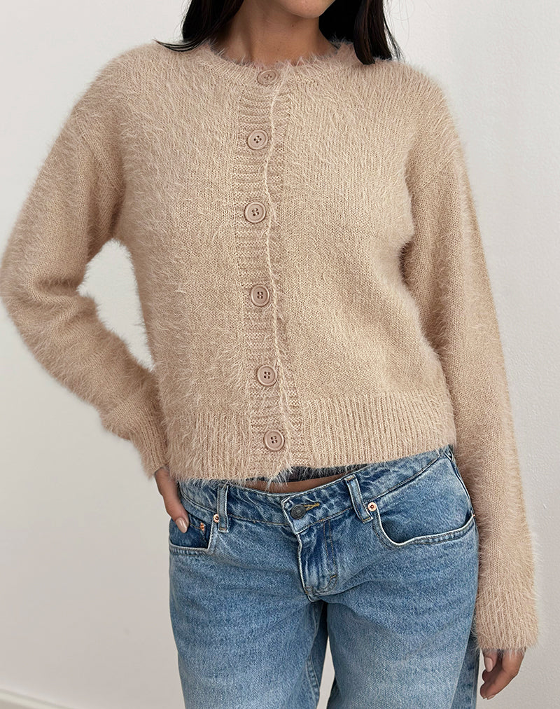 Image de Audrina Cardigan en maille duveteuse Beige