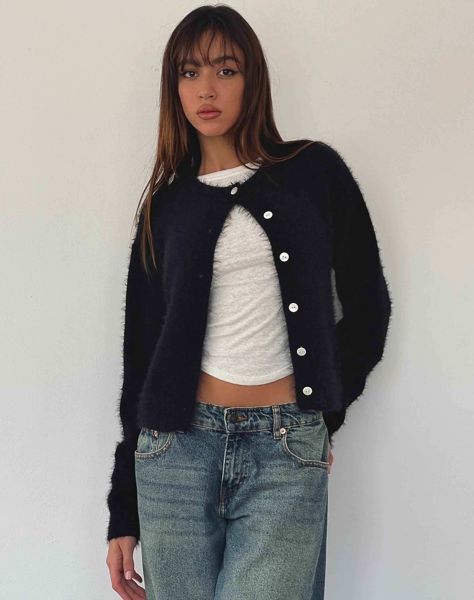 Image de Audrina Cardigan en maille duveteuse Noir
