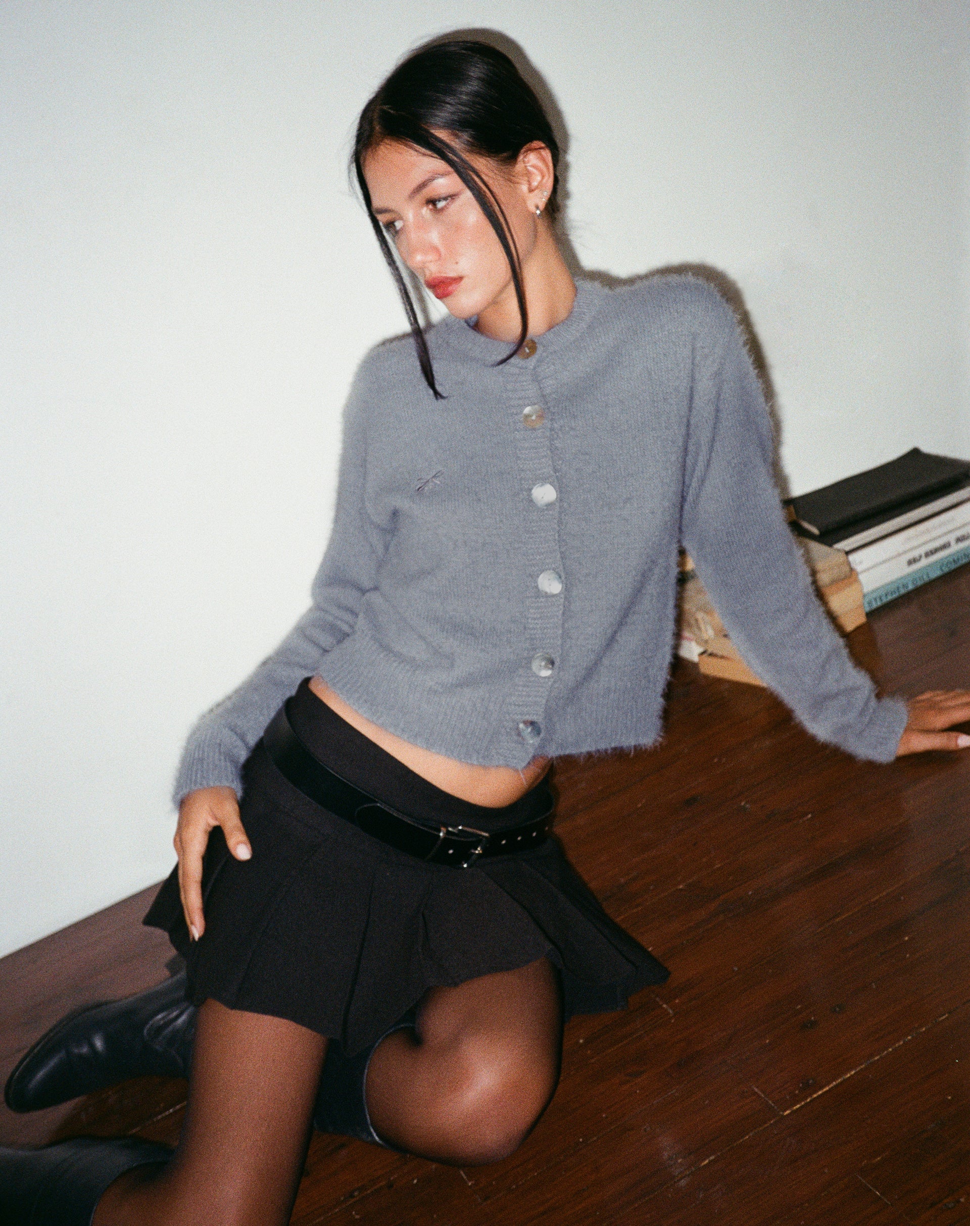 Image de Audrina Cardigan en maille duveteuse Gris