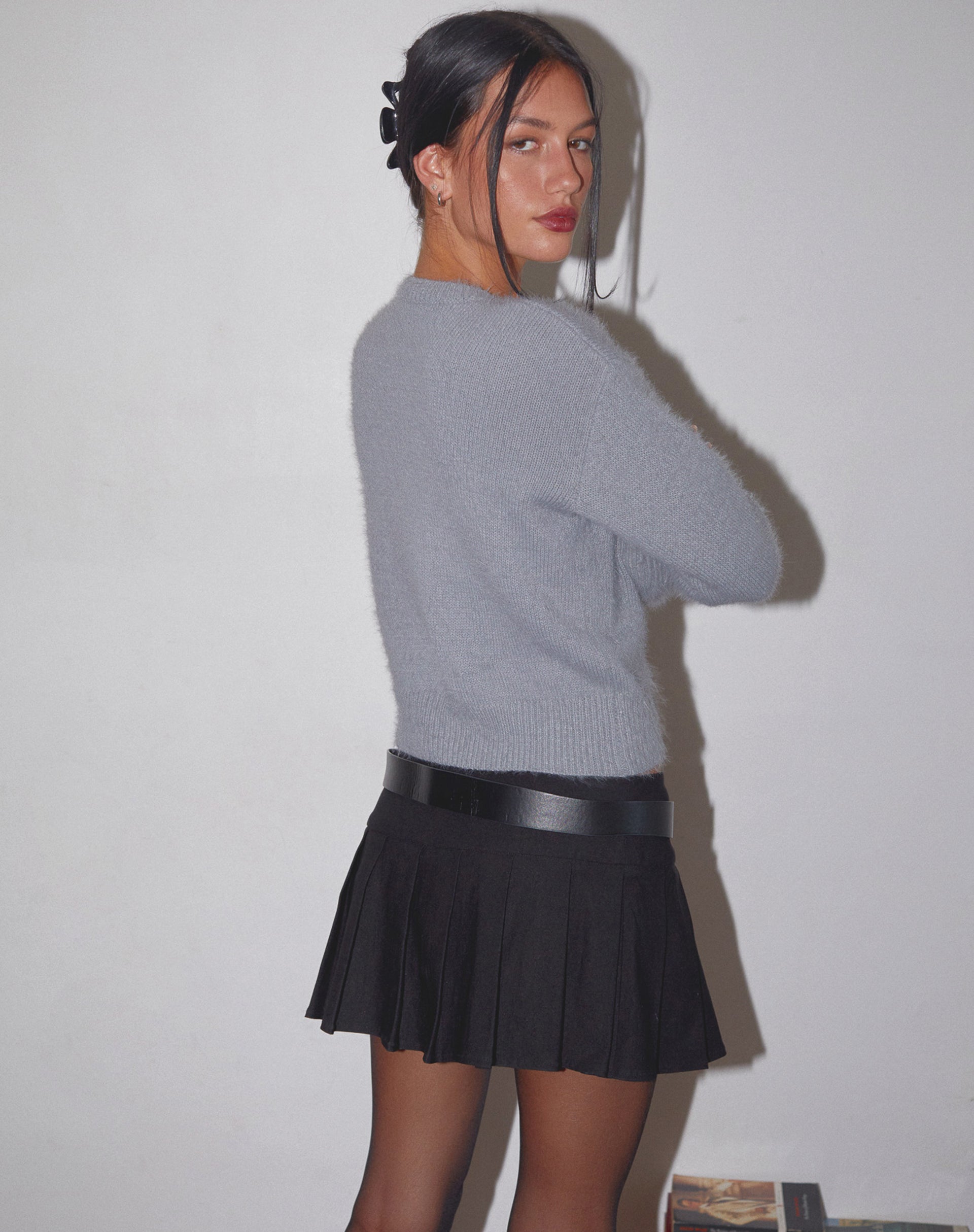 Image de Audrina Cardigan en maille duveteuse Gris