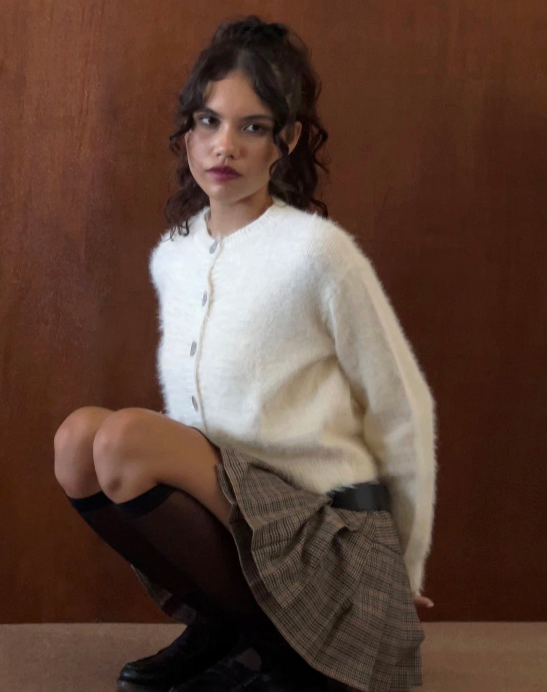 Image de Audrina Cardigan en maille duveteuse Ivoire