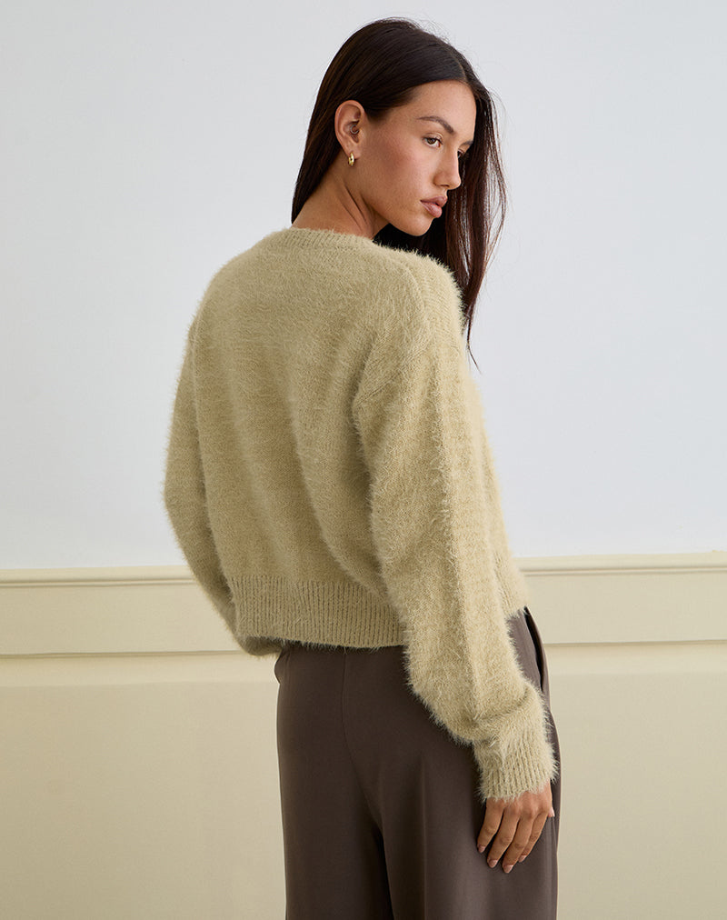 Image de Audrina Cardigan en maille duveteuse Sage