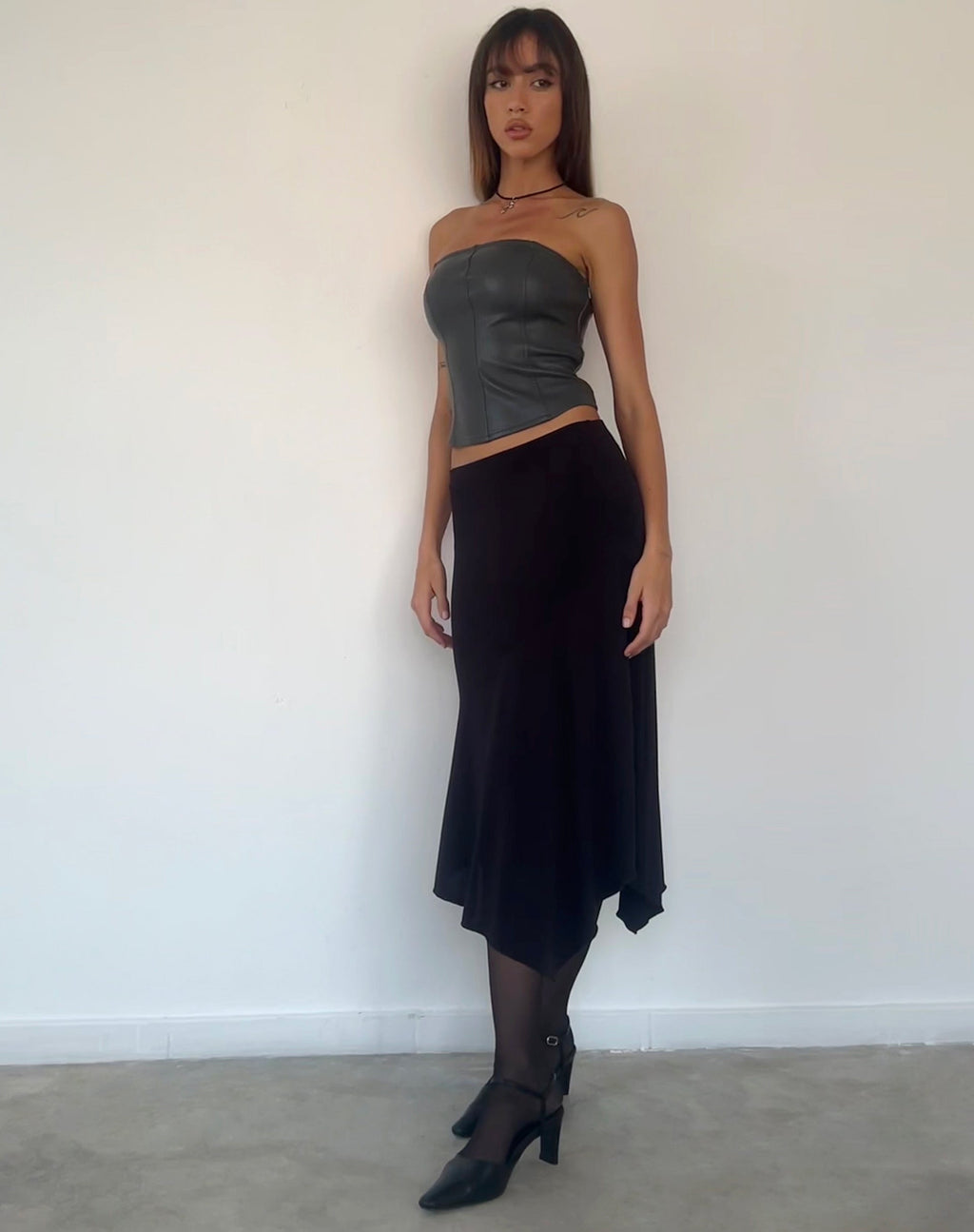 Audy Bandeau Crop Top en PU gris ardoise
