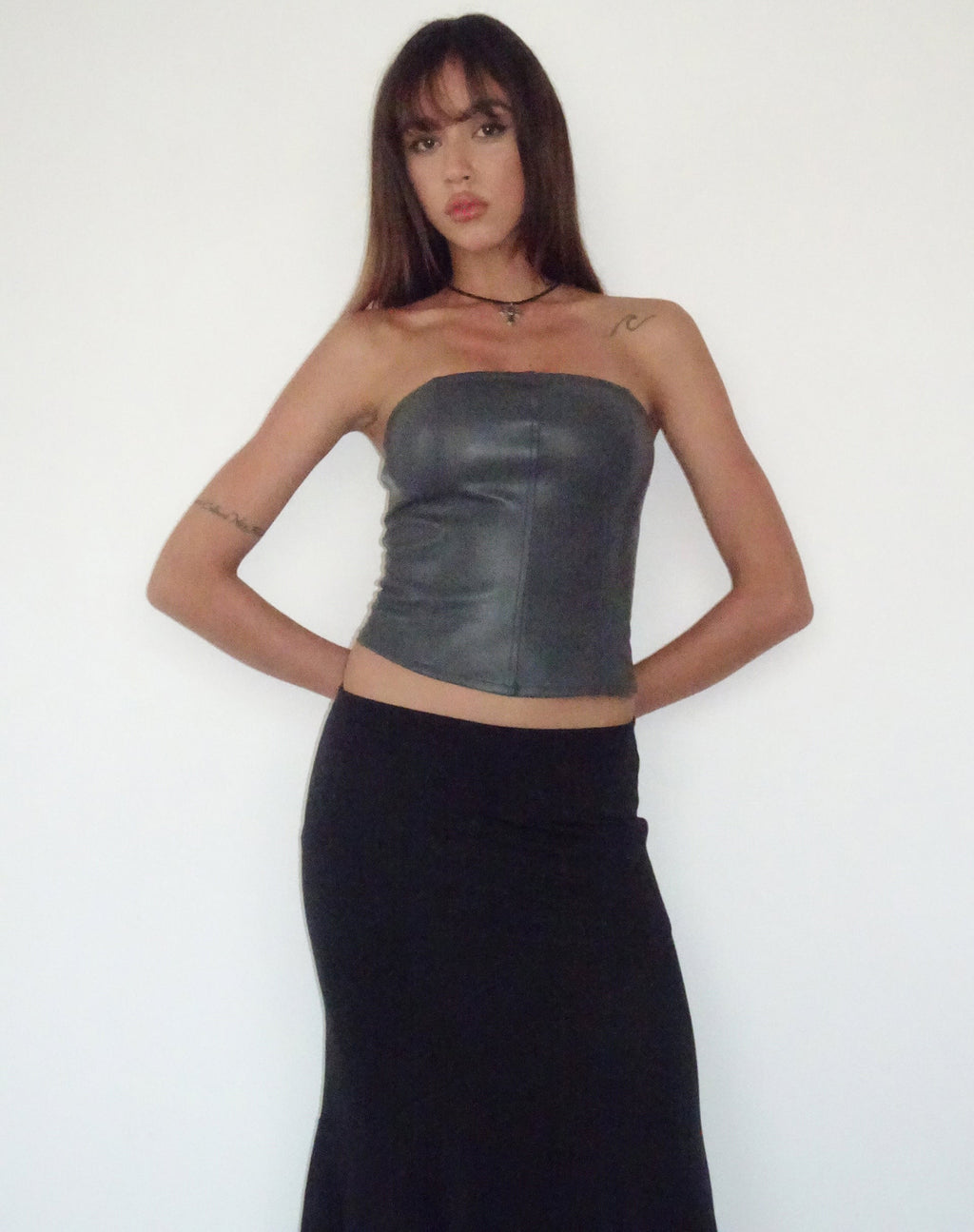 Audy Bandeau Crop Top en PU gris ardoise