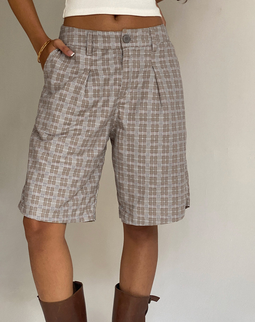 Short long Gail à carreaux taupe