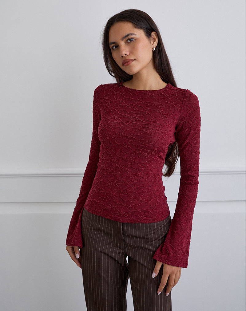 Aven - Top asymétrique en tricot texturé - Rouge
