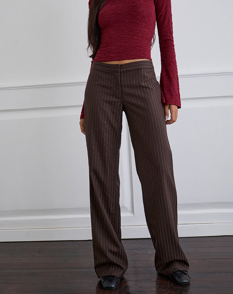 Ganta Slim Trouser in Stripe Chocolate Brown (pantalon slim à rayures)