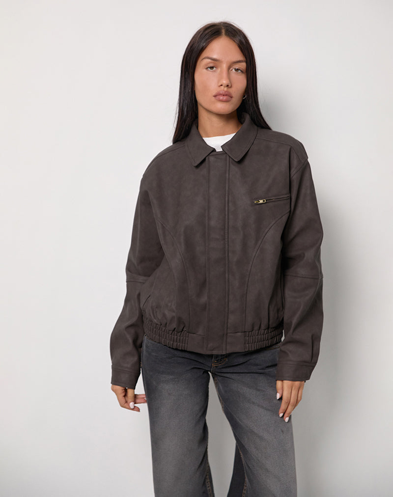 Veste croisée Aviara en PU marron foncé