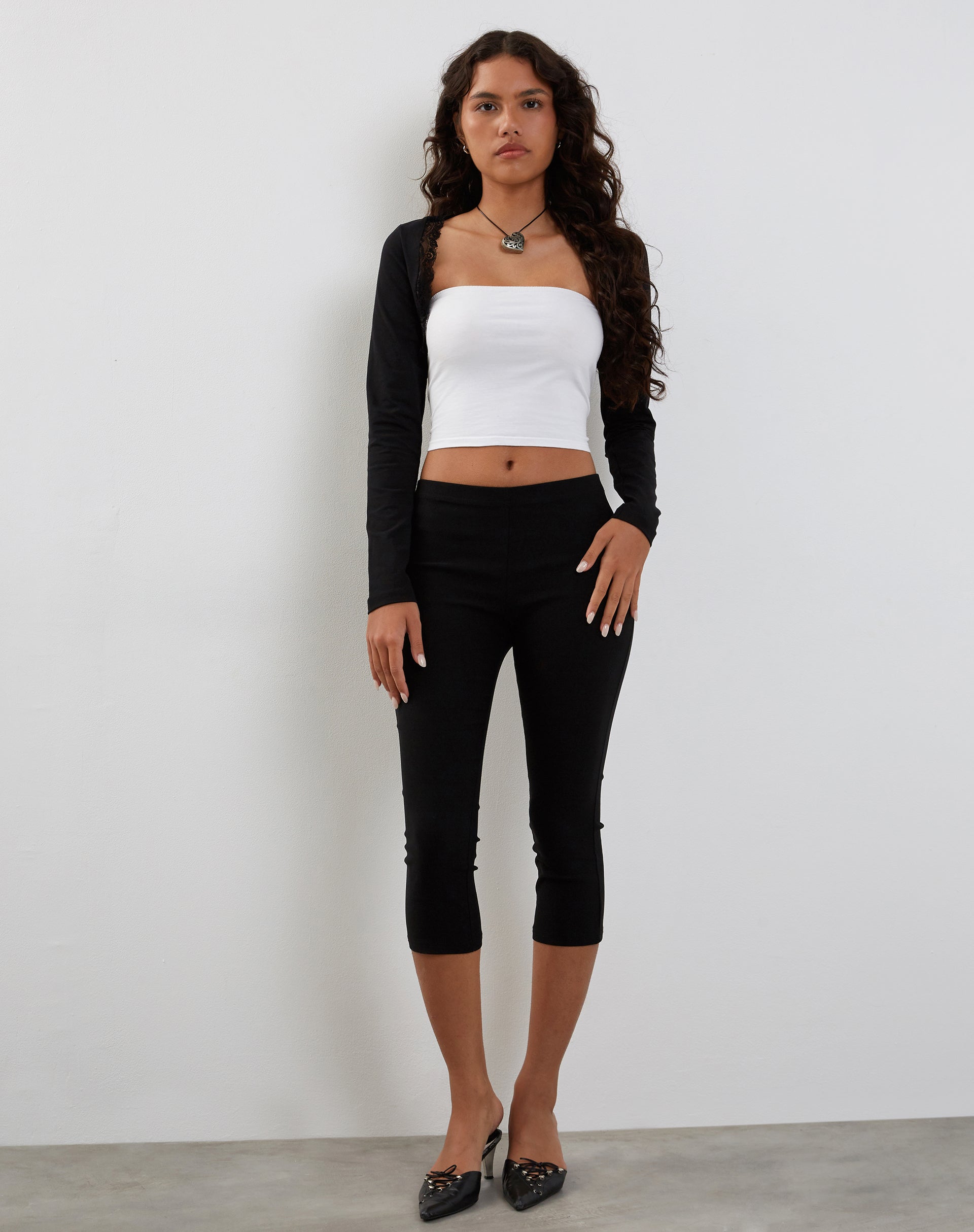 Image of Avya Lace Trim Top in Lycra Lace Black