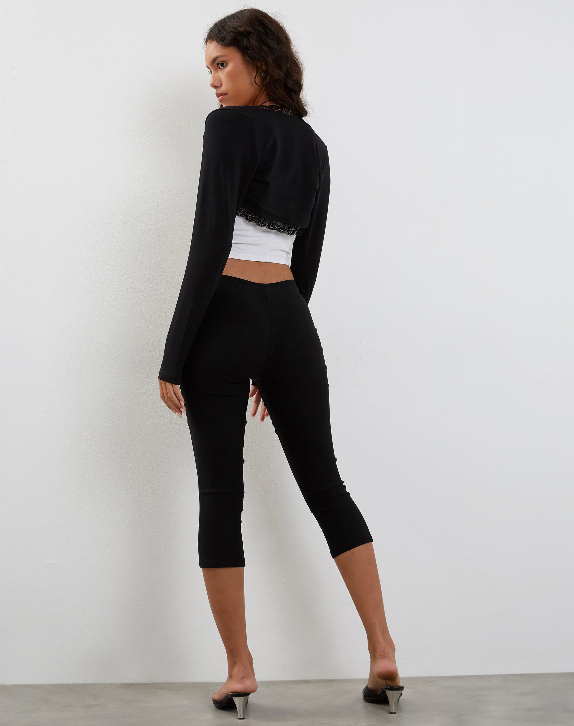 Image of Avya Lace Trim Top in Lycra Lace Black