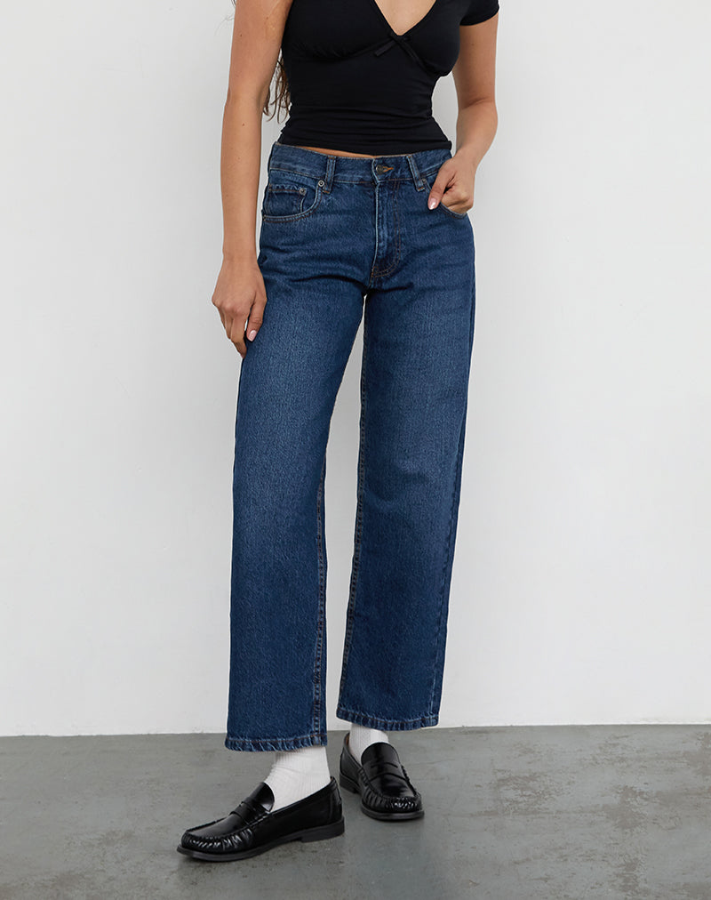 Jeans Awkward Parallel à taille moyenne, bleu moyen usagé
