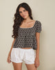 Image of Axoni Square Neck Blouse in Floral Broderie Brown