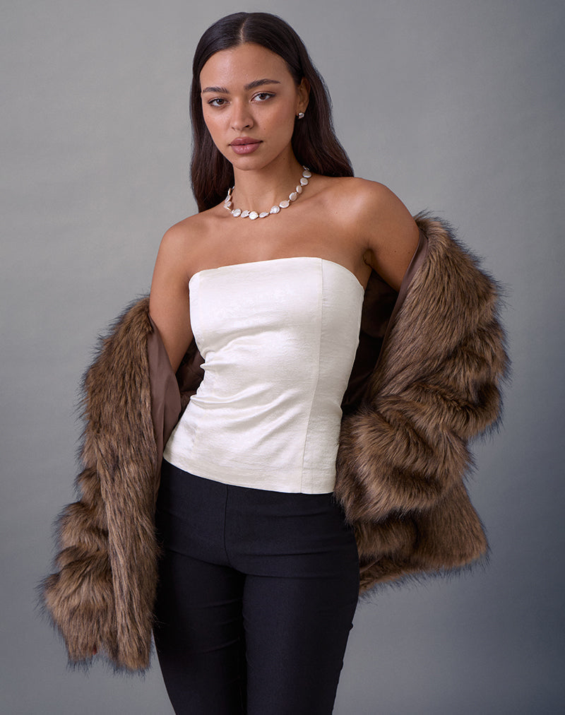 Ayaka - Top corset à lacets en satin jacquard ivoire