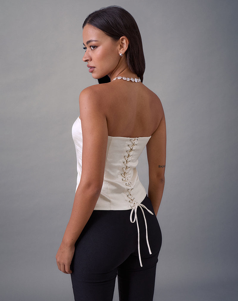 Image of Ayaka Lace Up Corset Top in Satin Jacquard Ivory