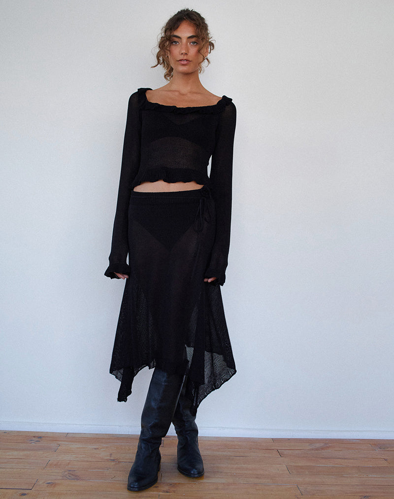 Image de Tierra Fine Knit Midi Skirt in Black