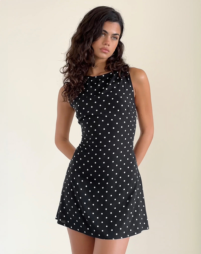 Ayana - Mini robe dos nu en polka noir