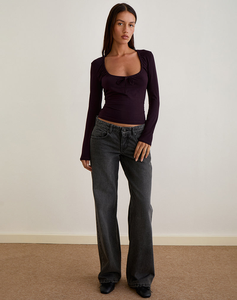 Image de Aye Plunge Long Sleeve Top with Ruched Neck in Redwood