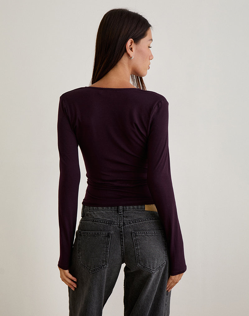 Image de Aye Plunge Long Sleeve Top with Ruched Neck in Redwood