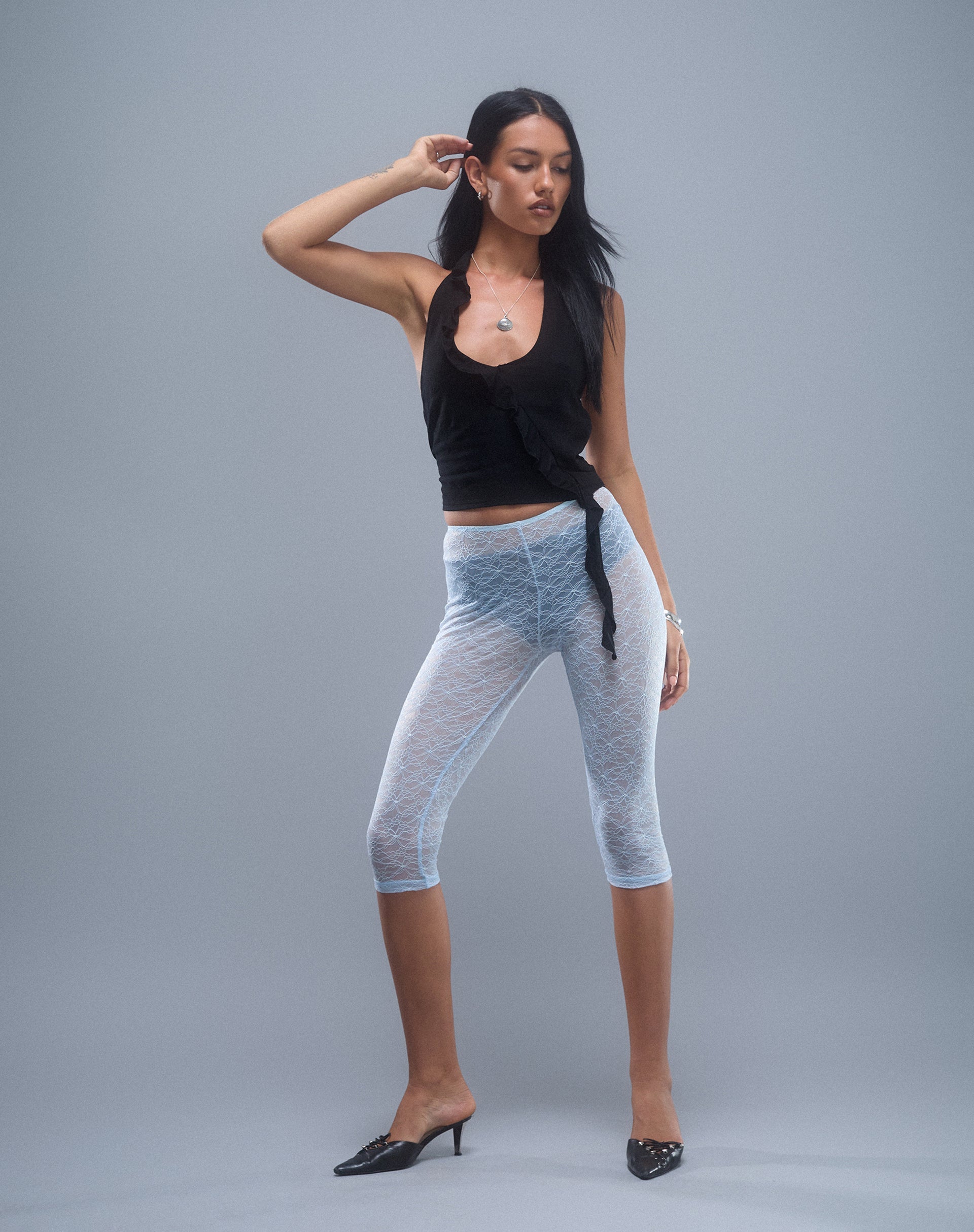 Image de Aysu Ruffle Detail Halterneck Top in Black